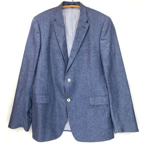 Tommy Hilfiger 42L Sport Coat Blazer Linen Blend Blue 2 Button Lined Double Vent